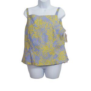 Due Per Due Size 16 Sleeveless‎ Blouse NEW Shell Tank Blue Yellow Floral